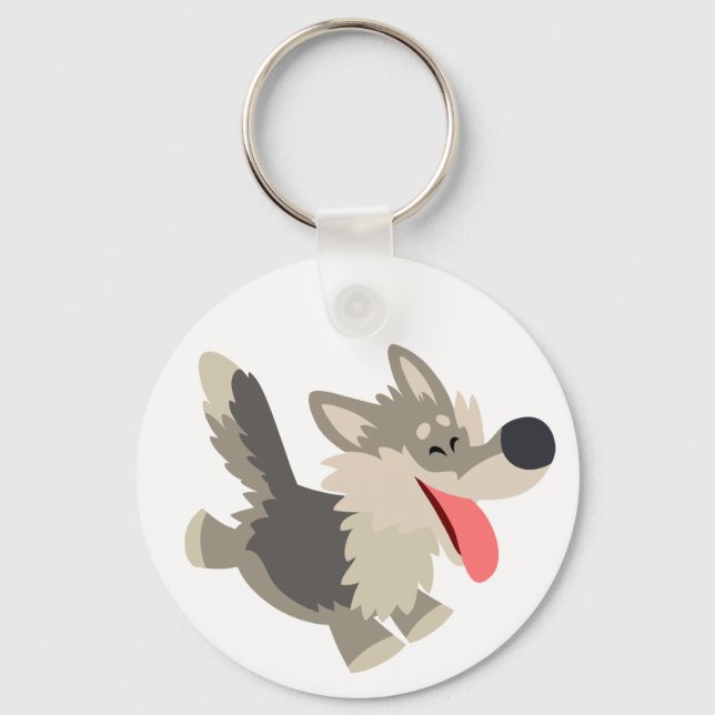 Cute Frolicsome Tecknad Varg Keychain Nyckelring (Framsida)