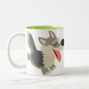 Cute Frolicsome Tecknad Varg Mugg