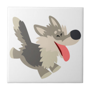 Cute Frolicsome Tecknad Varg Tile Kakelplatta