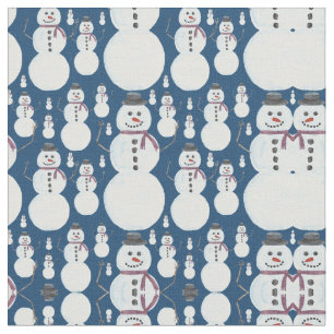 Cute Frosty Blue Snögubbe Watercolor Mönster Tyg