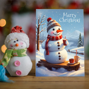 Cute Frosty Snögubbe Hett Chocolate Helgdag Card Julkort