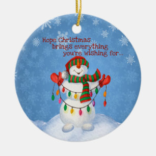 Cute Frosty Snögubbe Holding jul Ljus Julgransprydnad Keramik