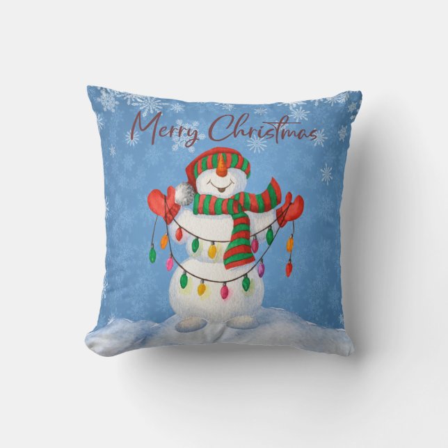 Cute Frosty Snögubbe Holding jul Ljus Kudde (Framsida)