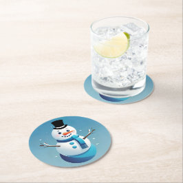 Cute Frosty Snögubbe Illustration Papper Underlägg Rund
