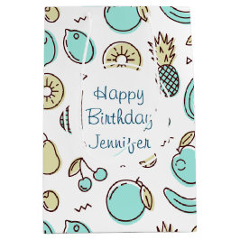 Cute Fruit Mönster Summery Line Teckning Birthday