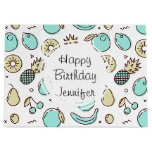 Cute Fruit Mönster Summery Line Teckning Birthday