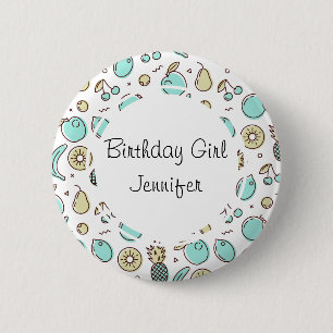 Cute Fruit Mönster Summery Line Teckning Birthday Knapp