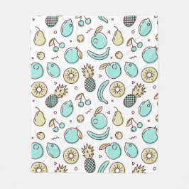 Cute Fruit Mönster Summery Line Teckning Fleecefilt