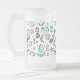 Cute Fruit Mönster Summery Line Teckning Frostat Ölglas