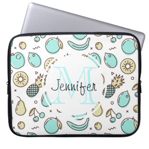Cute Fruit Mönster Summery Line Teckning Monogram Laptop Fodral