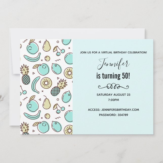 Cute Fruit Mönster Summery, Virtuell födelsedag Inbjudningar (Framsida)