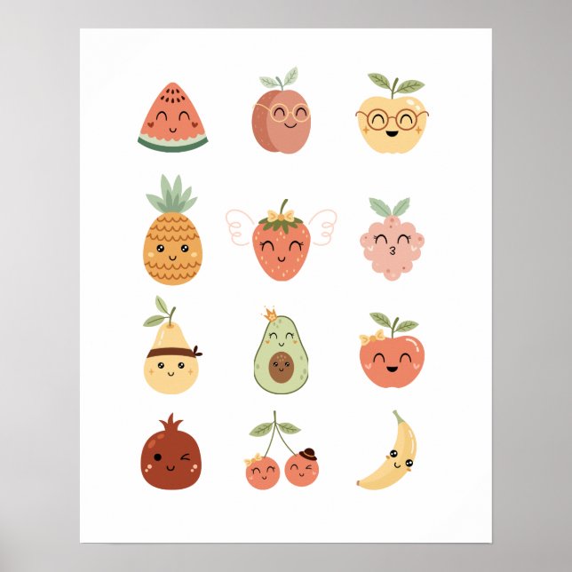 Cute Fruit Poster Tryck (Framsidan)