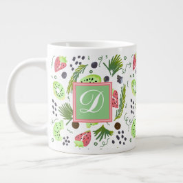 Cute Fruit Salad Kiwi Strawbär Doodle Monogram Jumbo Mugg