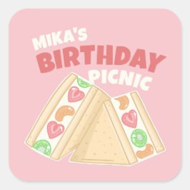 Cute Fruit Sandwich Picnic Party Fyrkantigt Klistermärke