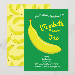 Cute Frukt Banana Kids 1:a födelsedagen Party Inbjudningar