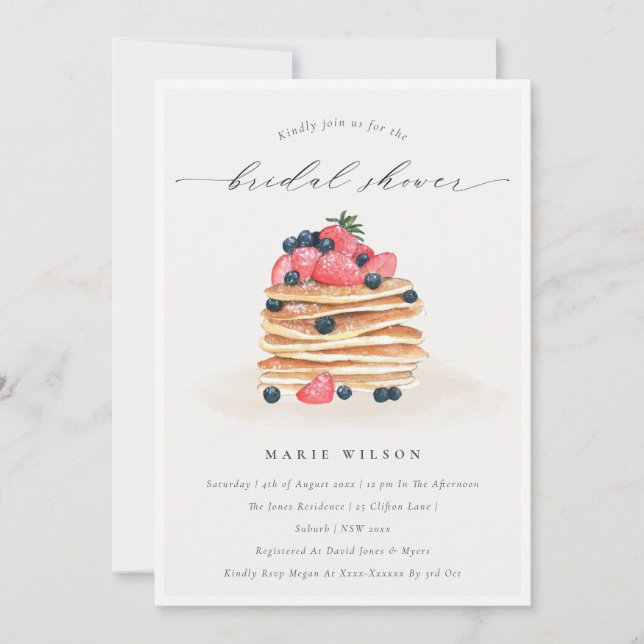 Cute Fruktpancake Watercolor Möhippa Inbjudan (Framsida)