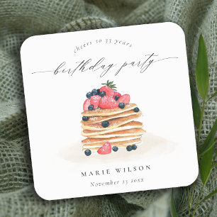 Cute Fruktpancake Watercolor, oavsett ålder Underlägg Papper Kvadrat