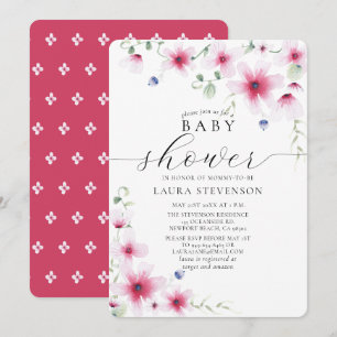 Cute Fuchsia Rosa Watercolor Whimsical Flowers Inbjudningar