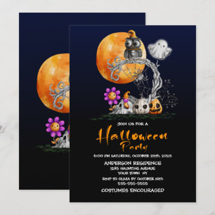 Cute Full Moon Uggla Halloween Inbjudningar