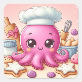 Cute fun baking baby octopus stickers fyrkantigt klistermärke