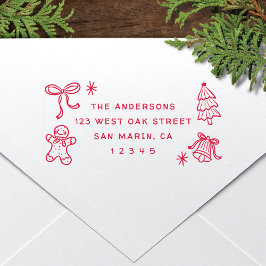 Cute Fun Christmas Doodles Holiday Return Address  Självfärgande Stämpel