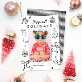 Cute Fun Doodles Black & White Christmas Photo Julkort