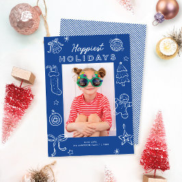 Cute Fun Doodles Blue Christmas Photo Julkort