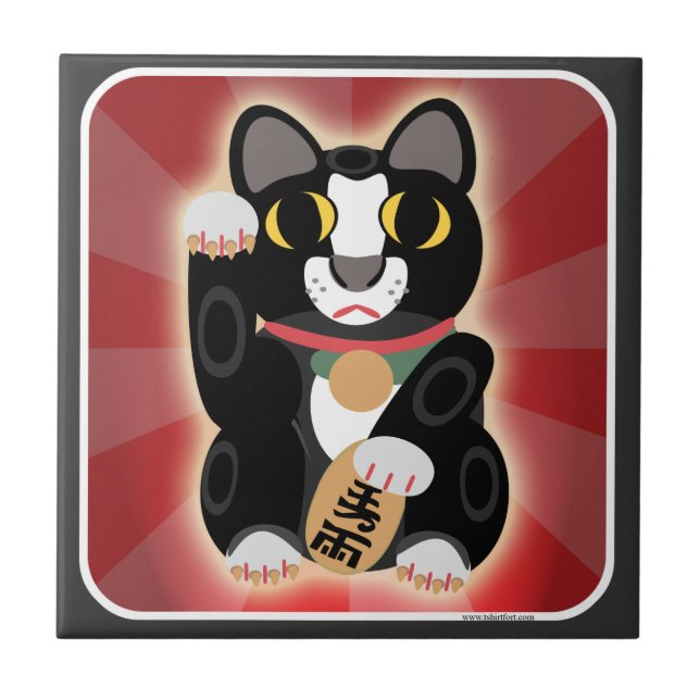 Cute Fun Lucky Tuxedo Cat Cartoon Art Fun Kakelplatta (Framsidan)
