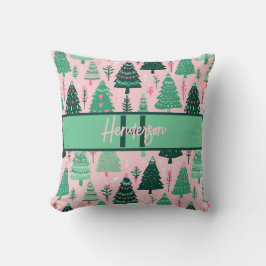 Cute Fun Pink & Green Christmas Tree Monogram Kudde
