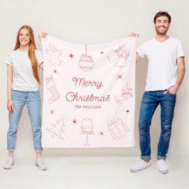 Cute Fun Pink Red Hand Drawn Christmas Fleecefilt