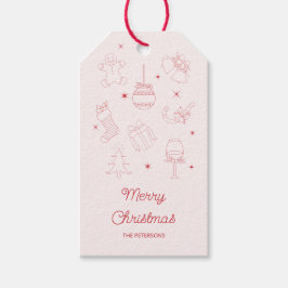 Cute Fun Pink Red Hand Drawn Christmas Presentetikett