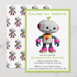 Cute Fun Robot Kid's Birthday Inbjudningar