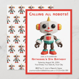 Cute Fun Robot Kid's Birthday Inbjudningar