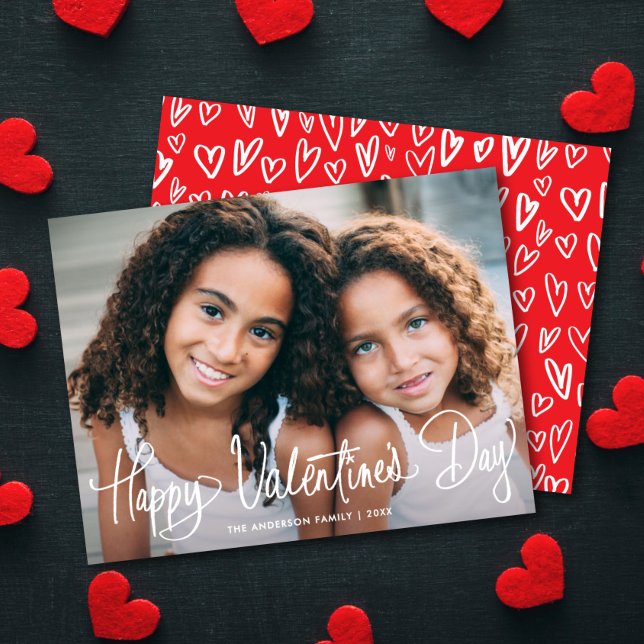Cute Fun Script Happy Valentine's Day One Photo Julkort (Skapare uppladdad)