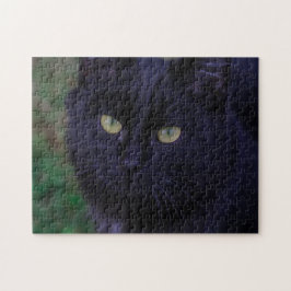 Cute Funky Black Cat Kitten Ansikte Pussel