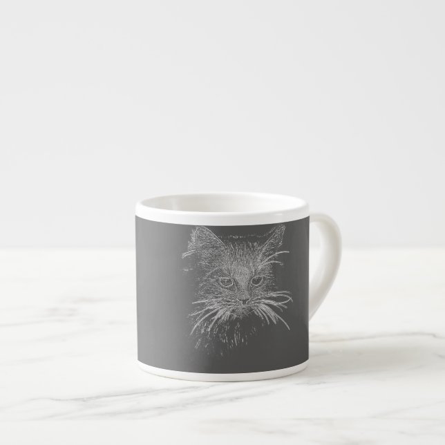 Cute Funky Black Cat Kitten Öga Sketch Espressomugg (Framsida höger)