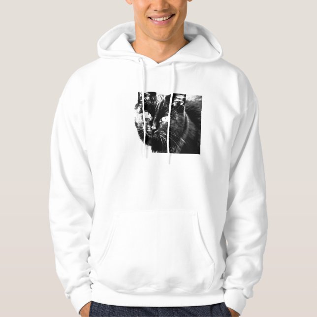 Cute Funky Black Cat Kitten Öga Sketch Hoodie (Framsida)