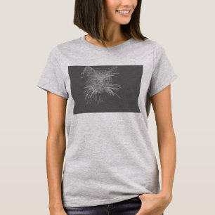 Cute Funky Cat Kitten Öga Ansikte Sketch T Shirt