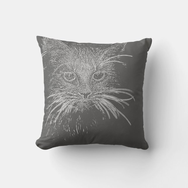 Cute Funky Cat Kitten Sketch Cushion Dekorativ kud Kudde (Framsida)