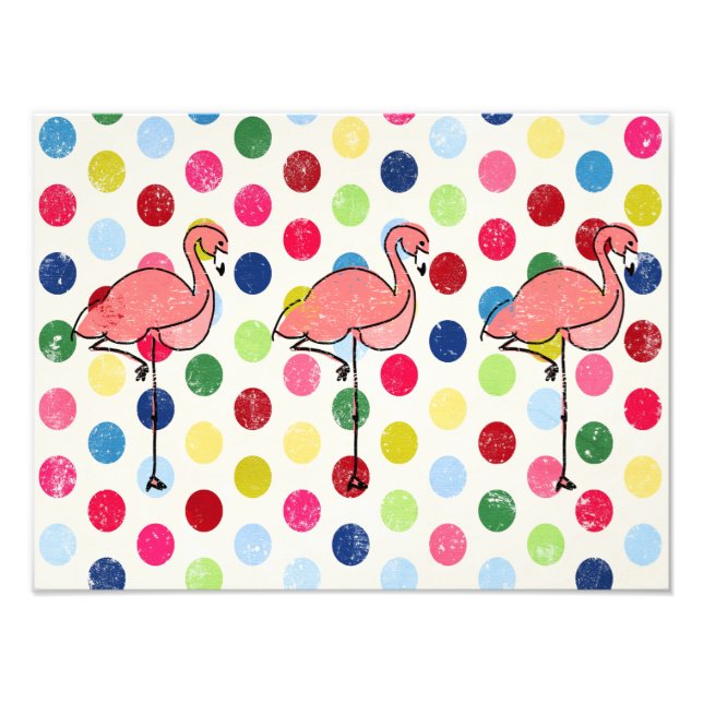 Cute Funky Flamingos Colorful Polka dots Fototryck (Framsidan)