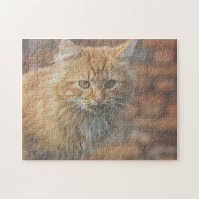 Cute Funky Ginger Cat Kitten Ansikte Pussel (Horisontell)