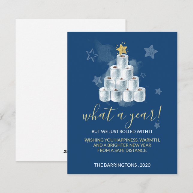 Cute Funny 2020-års vattenfärgsteknologi Pappra Tr Julkort (Fram/baksida)