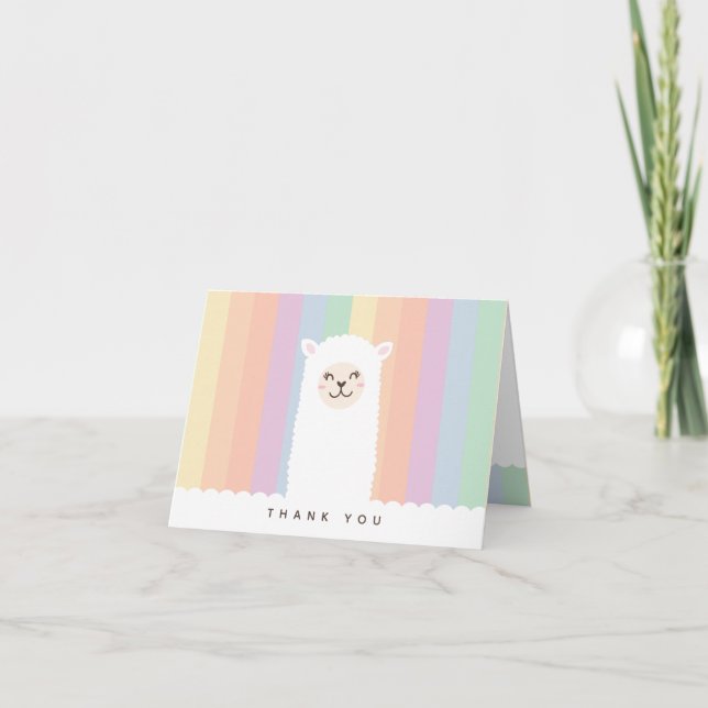 Cute Funny Alpaca Llama och Rainbow Whimsical Tack Kort (Framsida)