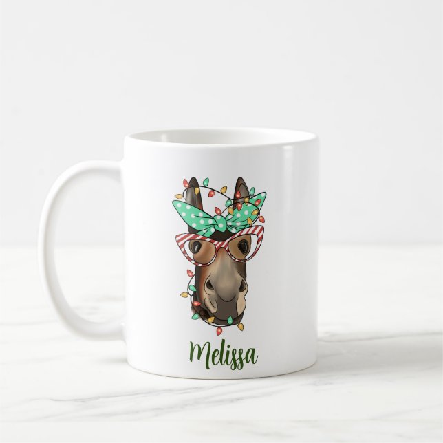 Cute Funny Animal God Jul Light Personlig Kaffemugg (Vänster)