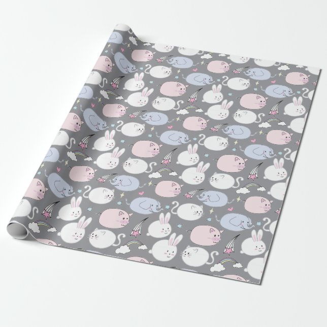 Cute Funny Animals Wrapping Papper Presentpapper (Utrullad)