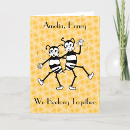 Cute Funny Art Deco Bees Valentine Helgkort