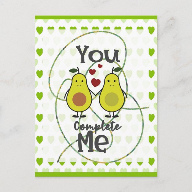 Cute Funny Avocado Couple Du slutför mig Vykort (Framsida)