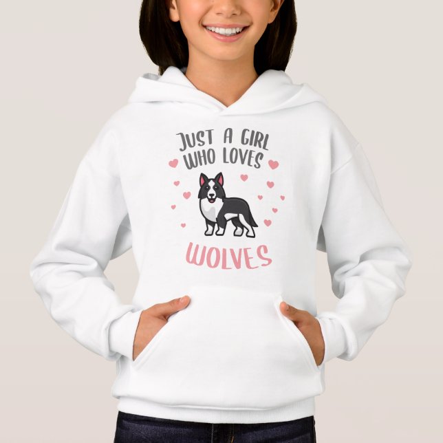 Cute Funny Bara en tjej som kärlek Vargar Hoodie T Shirt (Framsida)
