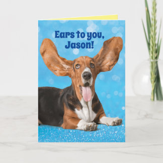 Cute Funny Basset Hound - Öron till ditt eget namn Kort