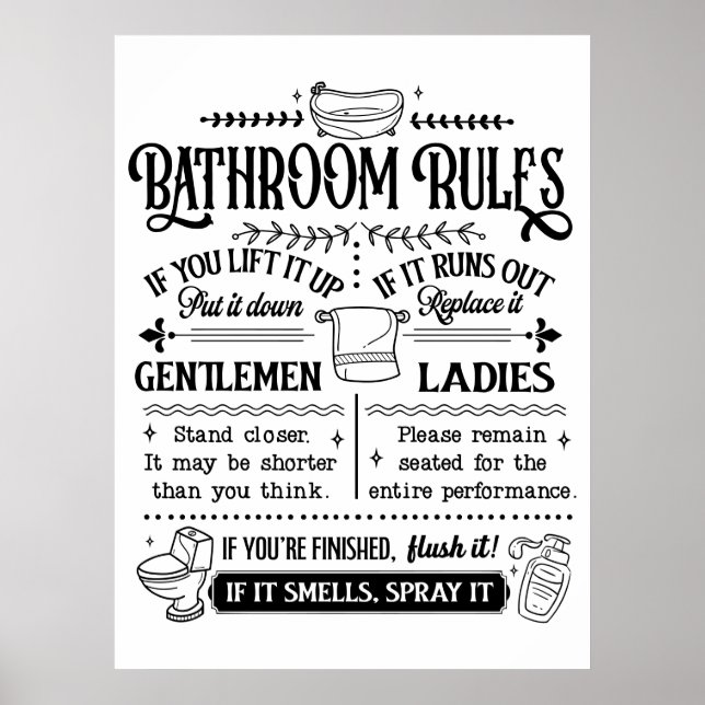 Cute Funny Bathroom Regler Poster (Framsidan)